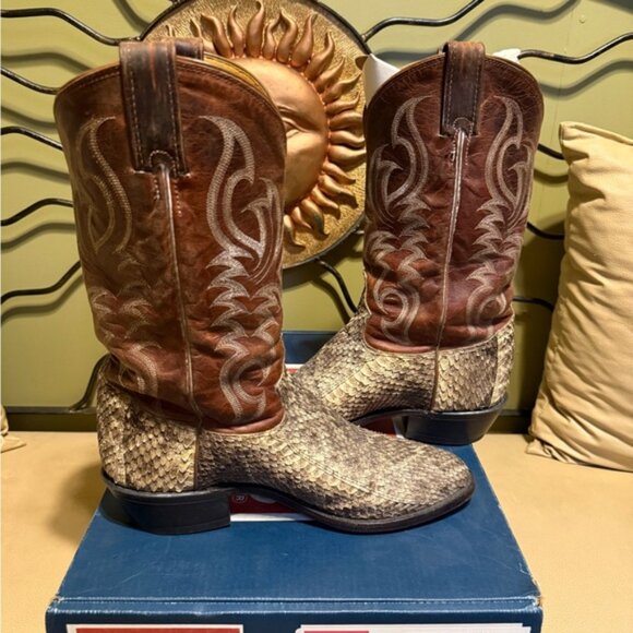 Tony Lama Brown and Tan Snakeskin Boots